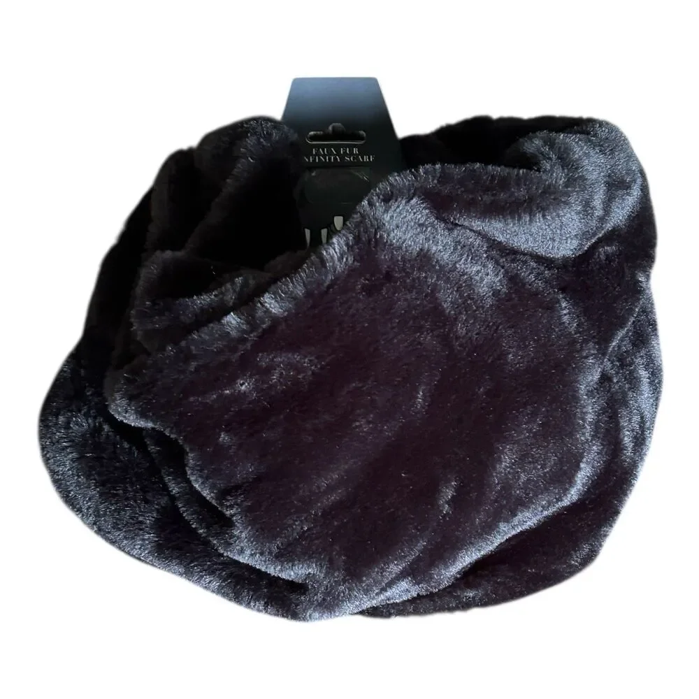 Faux Fur Infinity Scarf Black One Size Convertible Double Wrap West Loop Women's